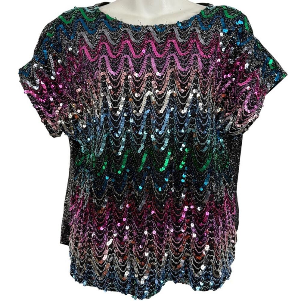 Joanna Womens Vintage Sequin Metallic USA Made 80s Top Shirt Blouse Dolman 42/ L